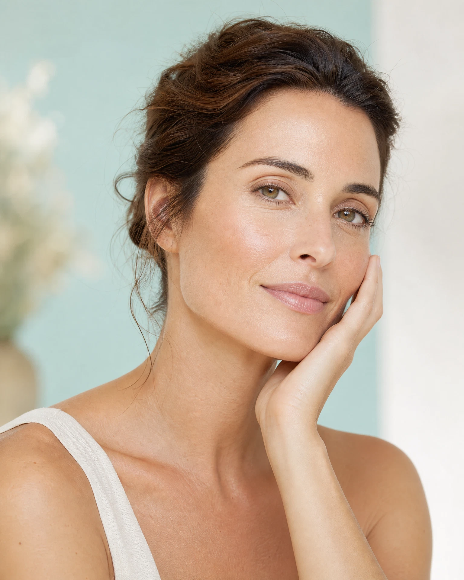 Woman with healthy luminous skin for Sculptra collagen-support treatment context